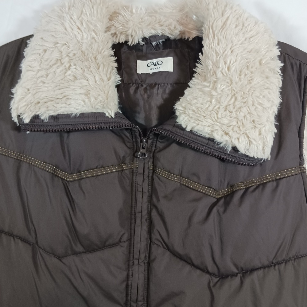 Cato Puffer Vest Woman XL Brown Excellent Faux Fur Lined Western Yoke Quilted